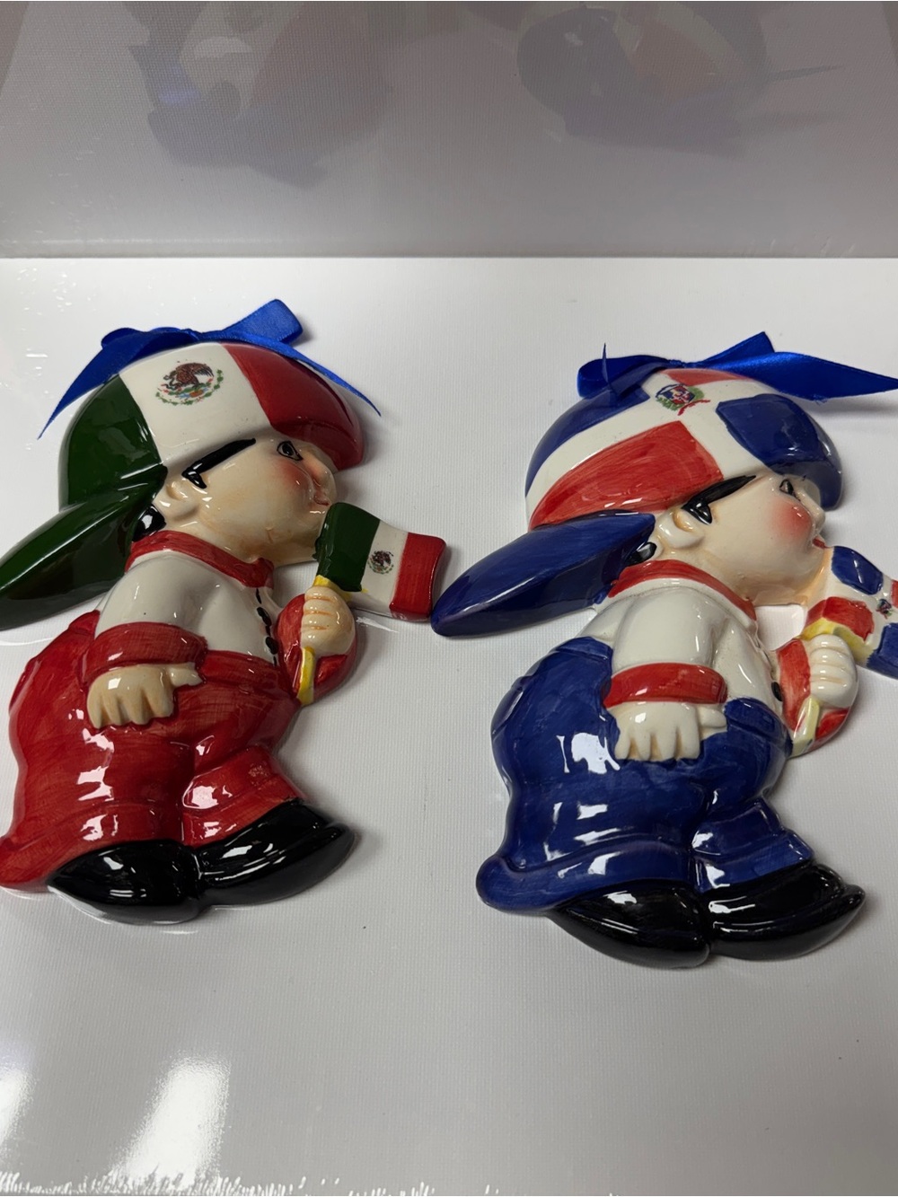 Set of 2 -Mexican & Dominican Republic Boy Ceramic Figurines （new）